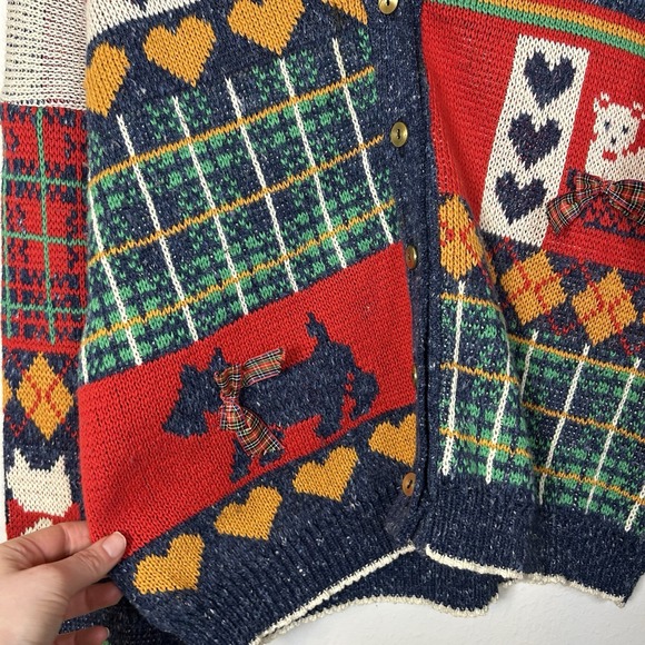 Vintage Sweater Loft Cardigan Sweater Large Scottie Westie Hearts Cottagecore - Picture 2 of 8